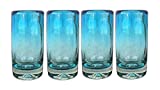 ECONIA - Mexican Shot Glasses - Set of 4 Tequila Glasses - Blurred Colors - Hand Blown Shot Glasses - Crafted Recycled Glass - 2 Oz (Aqua)