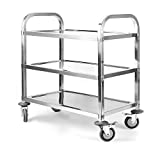 tonchean Large 3 Tier Stainless Steel Cart Kitchen Trolley Cart Serving Cart 37.4 x 19.7 x 37.4 Inch Utility Rolling Cart Service Catering Storage Cart with Locking Wheels Kitchen Cart