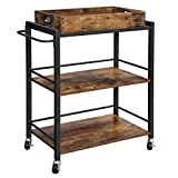 VASAGLE Bar Cart, Kitchen Serving Cart, Utility Cart with Wheels and Handle, Universal Casters with Brakes, Leveling Feet, Rusic Brown and Black ULRC72X