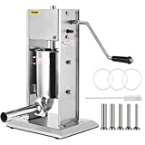 Happybuy Manual Sausage Stuffer Maker 3L Capacity Two Speed Vertical Meat Filler Stainless Steel with 5 Stuffing Nozzles, Commercial and Home Use