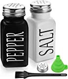 DWTS Farmhouse Salt and Pepper Shaker Set - Salt and Pepper Shakers Cute - Vintage Glass Black and White Shaker Set with Stainless Steel Lid - For Black and White Kitchen