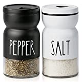 Farmhouse Salt and Pepper Shakers Set with Adjustable Lids, Modern Home Country Kitchen Decor, Cute Shaker Set, White Black Stainless Steel Lids by Talison Home