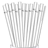 ALINK 12-Pack Reusable Hard Plastic Clear Straws, 10.5 inch Tumbler Straws with Cleaning Brush