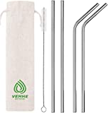 VEHHE Metal Straws Stainless Steel Straws Drinking Straws Reusable - 10.5' Ultra Long 4 + 1 - W/Cleaning Brush for 20/30 Oz for Yeti RTIC SIC Ozark Trail Tumblers (2 Straight|2 Bent|1 Brush)