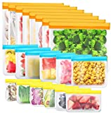 Reusable Storage Bags, 20 Pack BPA Free PEVA Reusable Freezer Bags,Reusable Gallon Bags, Reusable Sandwich Bags, Silicone Food Bags for Women, Men and Kids (20Pack-8 Gallon +6 Sandwich +6 Snack)