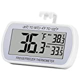 Refrigerator Thermometer Digital Fridge Freeze Room Thermometer Waterproof Large LCD Display Max/Min Record Function, White