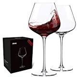 Hand Blown Italian Style Crystal Burgundy Wine Glasses - Lead-Free Premium Crystal Clear Glass - Set of 2 - 21 Ounce - Gift-Box for any Occasion