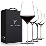 Red Wine Glasses Set of 4- Premium Crystal Wine Glasses Hand Blown-15 oz,Thin Rim,Long Stem,Perfect for Red or White,Daily Use,Unique Wedding Anniversary or Birthday Gift