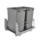 Rev-A-Shelf 53WC-1835SCDM-217 Double 35 Quart Pull-Out Under Mount Kitchen Waste Container Trash Cans with Soft-Close Slides, Silver