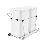 Rev-A-Shelf RV-15KD-11C-S Double 27-Quart Chrome Wire Bottom Mount Pullout Kitchen Waste Trash Can Container Bin with Full-Extension Slides, White