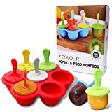 Silicone Popsicle Molds 7-cavity DIY Ice Pop Mold with Colorful Sticks For egg biting ice cream molds baby food storage containers non stick cake molds (Red)