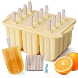 Popsicle Molds, MEETRUE 12 Pieces Silicone Popsicle Molds Easy-Release BPA-free Popsicle Maker Molds Ice Pop Molds Homemade Popsicle Ice Pop Maker with 50PCS Popsicle Sticks+Cleaning Brush, Yellow