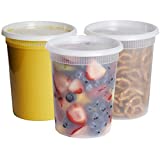[24 Sets - 32 oz.] Plastic Deli Food Storage Containers With Airtight Lids