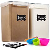 2 Pack Extra Large Airtight Food Storage Containers - 6.5L / 220 Oz BPA Free Clear Plastic Kitchen and Pantry Organization Canisters for Flour, Sugar, Rice & Baking Supply - Labels, Marker & Spoon Set