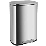 13 Gallon/50 L Garbage Can Kitchen Trash Can with Lid for Office Bedroom Bathroom Step Trash Bin Fingerprint-Proof Brushed Stainless Steel 13 Gallon / 50 Liter
