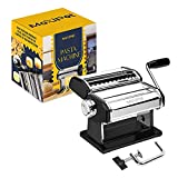 MaxiPot Pasta Maker Machine - Premium Stainless Steel Manual Hand Press Pasta Roller and Cutter - Adjustable Thickness Settings for Homemade Pasta, Spaghetti, Linguine, Fettuccine, and More(Black)