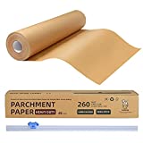 Unbleached Parchment Paper Roll for Baking, 15 in x 210 ft, 260 Sq.Ft, Baking Paper with Slide Cutter, Heavy Duty & Non-stick, Brown Parchment Paper for Cooking, Air Fryer, Steaming, Bread, Cookies