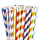 Biodegradable Paper Straws,200 Pcs Paper Drinking Straws For Wedding Party Restaurant Juice, Coffee Cold Drinks, Dessert and Diy Decoration (Stripe)