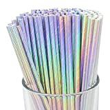Just Artifacts Iridescent Disposable Drinking Party Paper Straws (100pcs, Silver)