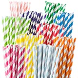 Weemium 200 Biodegradable Paper Straws - Durable & Eco-Friendly in 10 Color Stripes - Rainbow Drinking Straws & Party Decoration Supplies