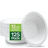 100% Compostable 12 oz Heavy-Duty Bowls [125-Pack] Eco-Friendly Disposable White Bagasse Bowl, Made of Natural Sugarcane Fibers - 12 ounces Biodegradable Paper Bowls by Stack Man