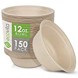 100% Compostable Paper Bowls [12 oz.] – 150 Disposable Bowls Eco Friendly Sturdy Tree Free Liquid and Heat Resistant Alternative to Plastic or Paper Bowls by Ecovita