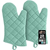 Gorilla Grip Heat Resistant Thick Cotton Oven Mitts, Soft Quilted Lining, Durable and Flexible Gloves, Protect Hands from Hot Kitchen Surfaces, Long Cooking Mitt for Baking Sheet, 13 Inch, Mint