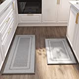 Montvoo Kitchen Rugs Rubber Non-Slip Kitchen Rugs and Mats,Washable Kitchen Mats for Floor,Absorbent Kitchen Runner Hallway, Laundry Room, in Front of Sink (20'x32'+20'x47', Grey)