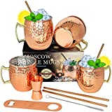 Moscow Mule Copper Mugs- Set of 4 Copper Plated Stainless Steel Mug 18oz, for Chilled Drinks (4 pcs)