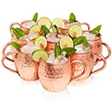 Kitchen Science Moscow Mule Copper Mugs Set of 8 (16oz) | Food Grade 100% Pure Copper Cups | Handcrafted w/ Lacquered Hammered Finish, Smooth Rounded Lip, Ergonomic Handle (No Rivet) w/ Solid Grip