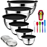 Mixing Bowls with Airtight Lids, 20PCS Stainless Steel Mixing Bowls Set, Nesting Bowls with 3 Grater Attachments & Non-Slip Bottoms, Size7, 4, 3, 2, 1.5, 1QT Bowls for Baking&Prepping
