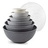 COOK WITH COLOR Plastic Mixing Bowls with Lids - 12 Piece Nesting Bowls Set includes 6 Prep Bowls and 6 Lids, Microwave Safe Mixing Bowl Set (Gray Ombre)