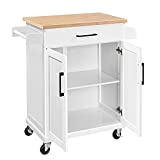 Yaheetech Kitchen Cart with Drawer, Kitchen Island on Wheels with Storage Rack & Cabinets, Microwave Cart for Kitchen with Storage, Rolling Coffee Cart Station, 26 x 18 x 36 inch, White