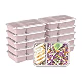 Bentgo Prep 2-Compartment Meal-Prep Containers with Custom-Fit Lids - Microwaveable, Durable, Reusable, BPA-Free, Freezer and Dishwasher Safe Food Storage Containers - 10 Trays & 10 Lids (Blush Pink)