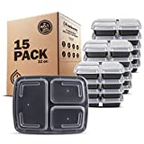 Freshware Meal Prep Containers [15 Pack] 3 Compartment with Lids, Food Containers, Lunch Box, BPA Free, Stackable, Bento Box, Microwave/Dishwasher/Freezer Safe (32 oz)