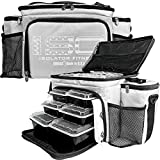 Isolator Fitness 6 Meal ISOBAG Meal Prep Management Insulated Lunch Bag Cooler with Stackable Meal Prep Containers, ISOBricks, and Strap - MADE IN USA (Black/Silver Accent)