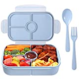 Bento Box for Kids Lunch Containers with 4 Compartments Kids Bento Lunch Box Microwave/Freezer/Dishwasher Safe (Flatware Included,Light Blue)