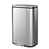 FINETONES Trash Can, Stainless Steel Garbage Can with Silent Lid, Durable Pedal & Inner Bucket, Pedal Garbage Bin for Kitchen Inside Outside (50L, Silver)