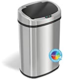 iTouchless 13 Gallon SensorCan KitchenTrash Can with Odor Filter, Stainless Steel, Oval Shape, Sensor-Activated Lid Garbage Bin for Home, Office, Slim Space-Saving, Battery & AC Adapter not included