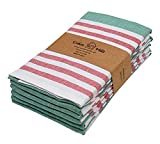 Urban Villa Kitchen Towels, Horizontal stripes,Premium Quality,100% Cotton Dish Towels,Mitered Corners,Ultra Soft (Size: 20X30 Inch), Ruby/Green, Highly Absorbent Bar Towels - (Set of 6)