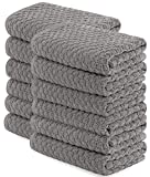 [12 Pack] Kitchen Dish Hand Towels, 100% Cotton Dobby Weave, 410GSM Absorbent Terry Cleaning Cloth, 15x26, Grey