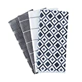 Microfiber Kitchen Towels - Dish Towel Geometry Set of 4, Super Absorbent and Soft, 26 X 18 Inch