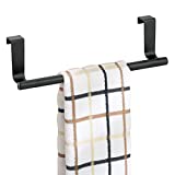 mDesign Decorative Metal Kitchen Over Cabinet Towel Bar - Hang on Inside or Outside of Doors, Storage and Display Rack for Hand, Dish, and Tea Towels - 9.2' Wide - Matte Black