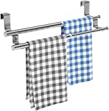 Kitchen Towel Holder Over Cabinet Towel Bar Rack, Expandable Double Over The Cabinet Door Towel Rack for Universal Fit on Inside or Outside of Cupboard Doors, Stainless Steel