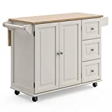 Homestyles Dolly Madison Off-White Mobile Kitchen Island Cart with Wood Drop Leaf Breakfast Bar