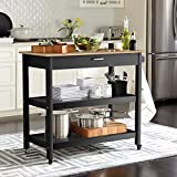 Kitchen Islands Carts with Wheels , 40’’ Rolling Kitchen Trolley Cart with Solid Wood Top and Locking Wheels, Two Open Spacious Storage Shelves and One Big Drawer, Towel Rack (Black)