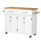 Codesfir Kitchen Island with Drawers and Large Storage Cabinet, Rolling Kitchen Serving Cart with Towel Holder Utility Trolley and Adjustable Shelves, Rubber Wood Top, Easy to Assembly,(White)