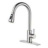FORIOUS Kitchen Faucet with Pull Down Sprayer Brushed Nickel, High Arc Single Handle Kitchen Sink Faucet with Deck Plate, Commercial Modern rv Stainless Steel Kitchen Faucets, Grifos De Cocina…