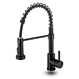 Kitchen Faucet, Lufeidra Kitchen Faucets with Pull Down Sprayer Commercial Industrial Spring Single Handle Single Hole Stainless Steel Matte Black Kitchen Faucet for Camper Farmhouse RV Kitchen Sink