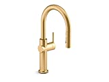 KOHLER K-22972-2MB Crue Pull Down Kitchen Faucet, 3-Spray Sprayhead with Magnetic Docking in Vibrant Brushed Moderne Brass